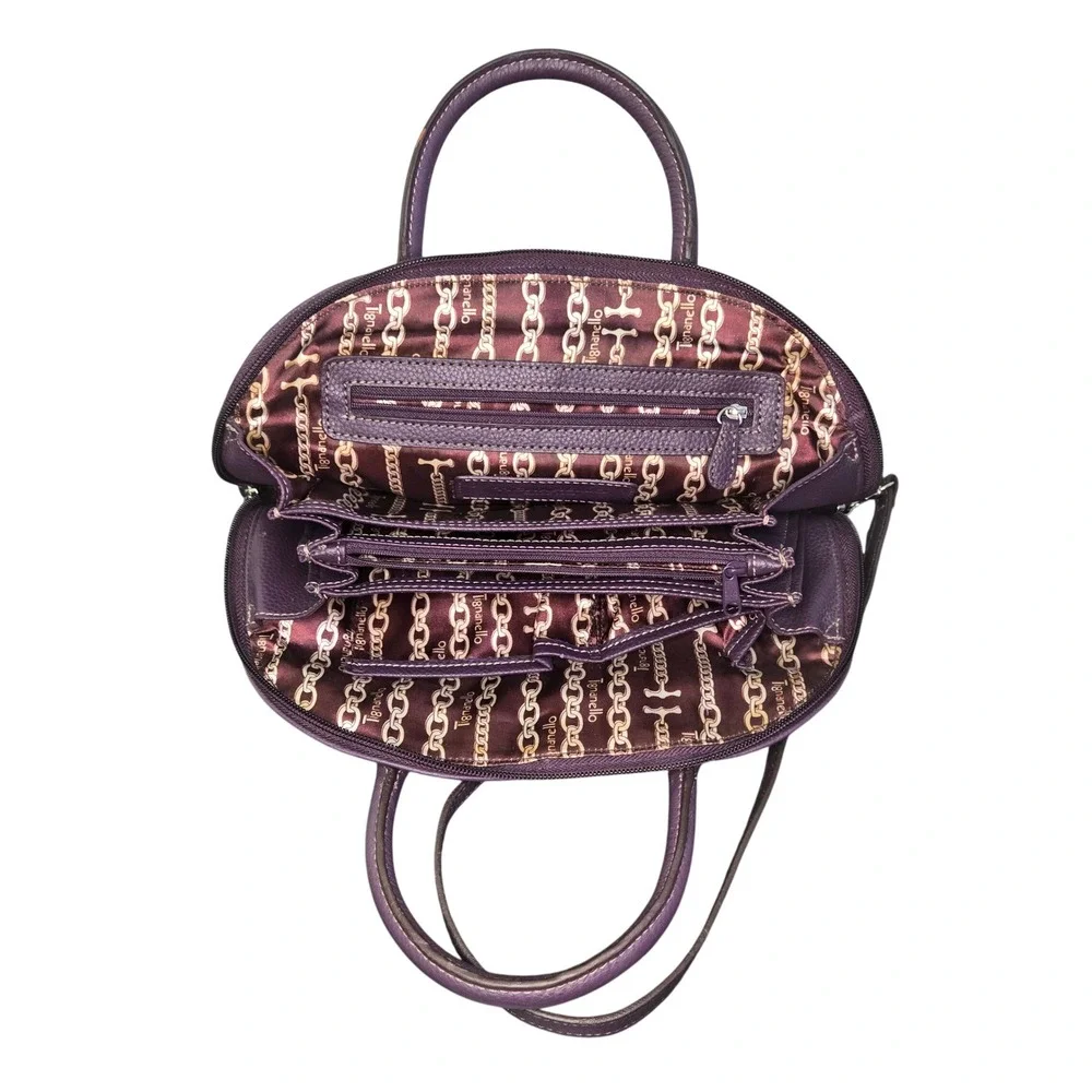 Tignanello Purple Pebbled Leather Dome Satchel Crossbody Bag A215696 Womens